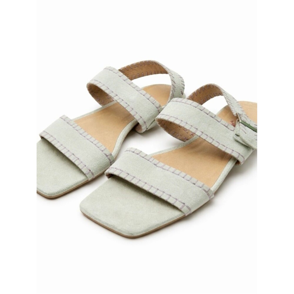 Five Tribe Breezy Mint Green Suede Sandals Size 7 Square Toe Strappy Minimalist